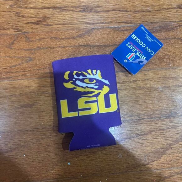 LSU Purple Yellow Coozie Drink Warmer Cooler Track and Field Camping Tiger - Picture 1 of 2